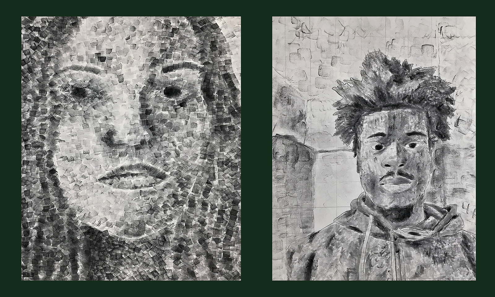 Two student self portrait drawings