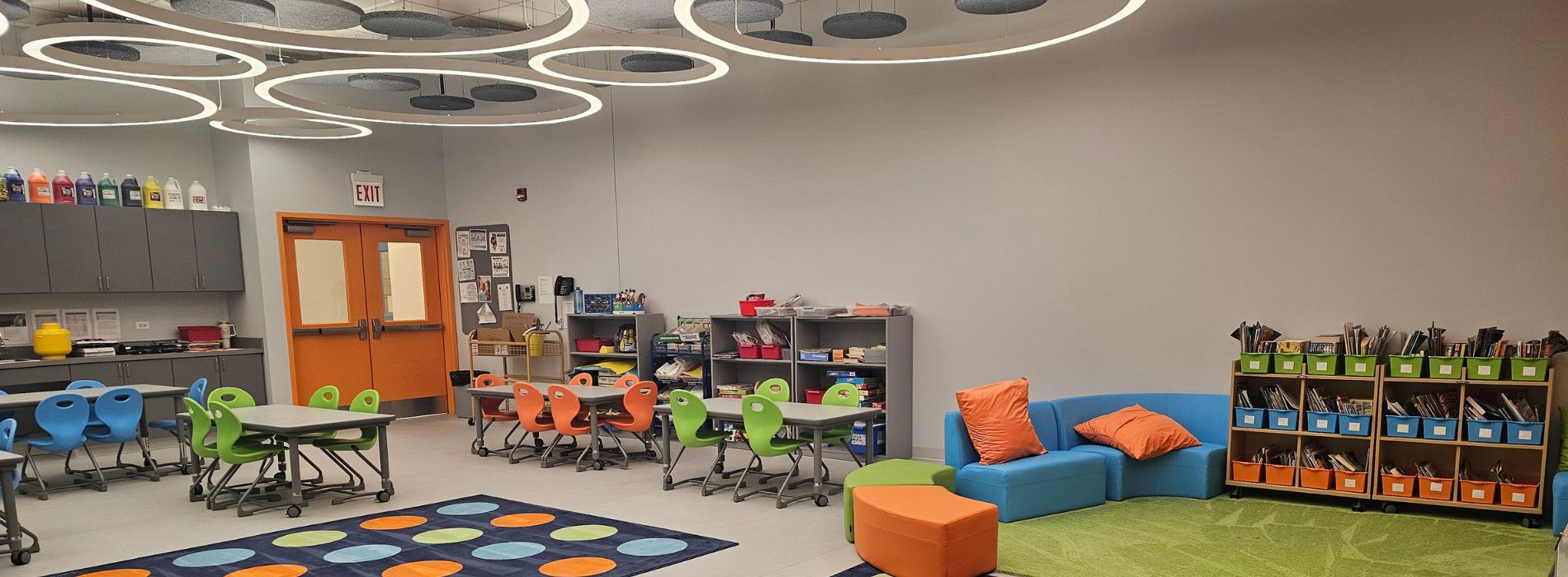 Wide shot of a colorful classroom inside the CSU Child Development Laboratory School