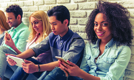 Students are studying on their phones