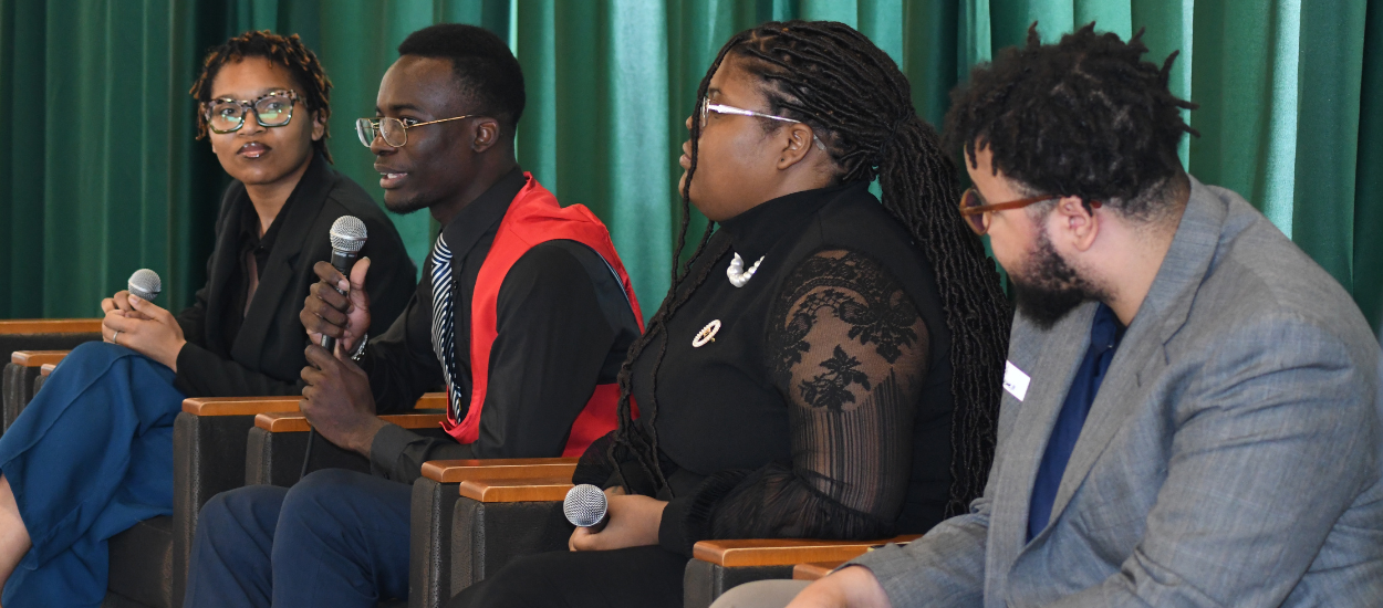 Students speak at a student panel discussion during the Illinois Center for Equity in Education Conference 2023.